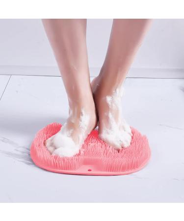 Silicone Shower Brush with Suction Cup | Exfoliating Body Scrubber for Shower | Long Bristles for Wet/Dry Brushing | Pink | 30x25cm - Buy Online on SooperMarket.com