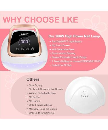 Professional UV LED Nail Lamp - LKE 268W Fast Curing Gel Nail Dryer with 66 Beads 4 Timers & Auto Sensor for Home & Salon Use - Buy Online on SooperMarket.com