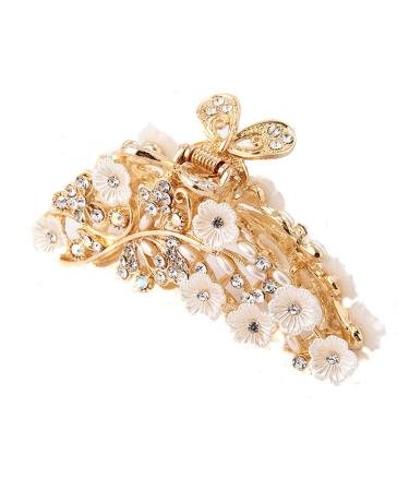 Vintage Metal Rhinestone Fancy Hair Claw Large Size Imitation Pearl Hair Jaw Clips Hair Clasps Accessories for Women Lady (Gold-A)