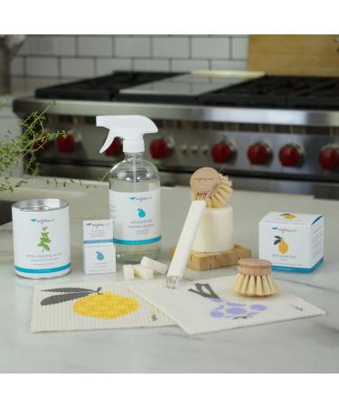 MightyNest Home Cleaning 9 Piece Set Eco-Friendly and Sustainable All-purpose Cleaner Swedish Dish Cloths Dish Soap Bar Cedar Tray Dish Brush Replacement Head and Kitchen Cleaning Scrub