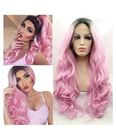 BGHJUE Cos chemical fiber front lace full top pink wig realistic hairline wave long curly hair female headgear
