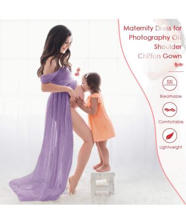 FEOYA Maxi Maternity Dress - Chiffon Lace Strapless Gown for Pregnant Women Photography, Full Length Purple - Buy Online on SooperMarket.com