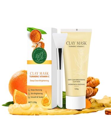Tongyend Turmeric Vitamin C Clay Mask kit Deep Cleansing Face Masks Skincare with Brush Clay Face Mask for Radiant Skin Turmeric for Dark Spots Acne Brightening Oil Balance Cleansing Pores