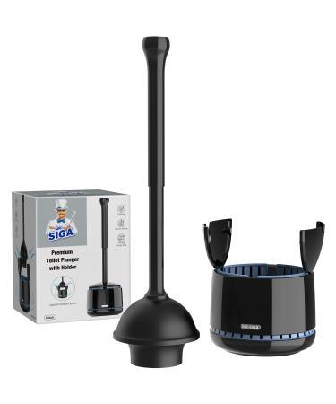 MR.SIGA Toilet Plunger with Holder, Heavy Duty Toilet Plunger and Holder Combo for Bathroom Cleaning, Black
