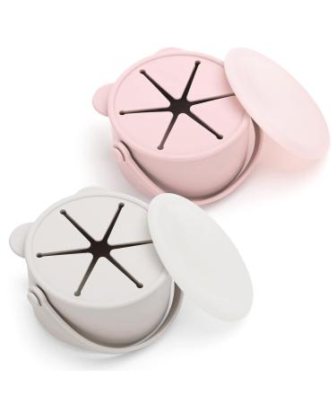 Orzbow Silicone Snack Pots for Toddlers No-Spill Snack Cups for Toddlers Dust-Proof Baby Snack Pots with Stable Lid & Handle Dishwasher Safe BPA Free 2 Pcs Pink & Beige Pink+Beige 2 Pcs