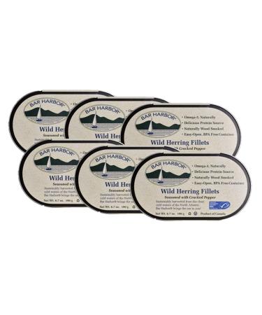 Bar Harbor Wild Herring Fillets with Cracked Pepper, 6.7 oz (Pack of 6) 6.7 Ounce Herring