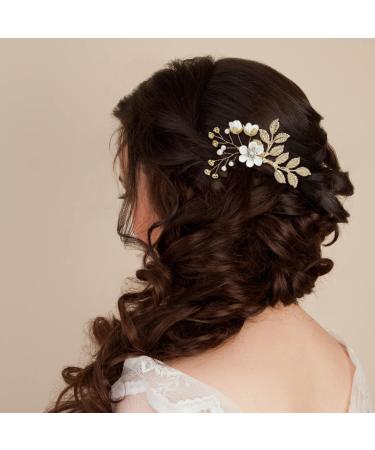 Gold Flower Leaf Wedding Hair Combs & Pins Set - Bridal Hair Accessories - Buy Online on SooperMarket.com