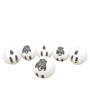 Pachamama Handmade XL Wool Tumble Dryer Balls 7cm 6 Pk Reduce Drying Time Save Energy Fabric Soften Reduce Static Reduce Wrinkles Unscented Long Life - Cute Sheep Pattern Felted by Hand Fair Trade