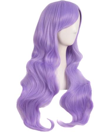 MapofBeauty 28 Inch Light Purple Curly Synthetic Wig with Side Bangs - Charming Women's Full Hair - Buy Online on SooperMarket.com