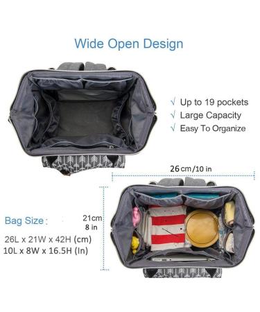 Lekebaby Gray Arrow Diaper Backpack - Multifunctional Large Capacity Baby Bag with Diaper Pad for Travel & On-the-Go - Buy Online on SooperMarket.com