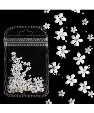 Dornail White Pink 3D Acrylic Flower Nail Charms with Pearl & Golden Caviar Beads - Nail Art DIY Decorations - Buy Online on SooperMarket.com