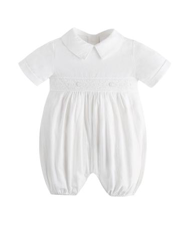 Baptism Outfits for Boys White Onesies Baby Boy Romper Linen Summer Fall Winter Christening Church Onesie Newborn Coming Home Jumpsuit 0-18 Months 6-9 Months White-228