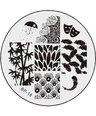STAMPING STENCIL # BP-18 Bamboo umbrella curlicues masks carnival feathers