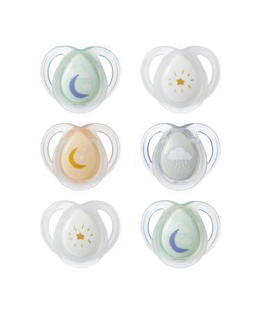 Tommee Tippee Nighttime soother 0-6months 6 pack of glow in the dark soothers with symmetrical silicone baglet Blue Night