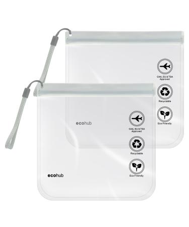 ECOHUB Airport Security Liquids Bags EVA Airport Liquid Bag 20 x 20cm Airline Approved Clear Travel Toiletry Bag for Women Men Zip Lock Bags with Strap for Travel (2 pcs Grey) Grey With Carrying Handle