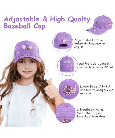 AOMIG DIY Adjustable Baseball Cap Craft Set for Girls - 10 Self-Adhesive Glitter Stones - Perfect Gift for Ages 4-11 - Purple Sun Hat - Buy Online on SooperMarket.com