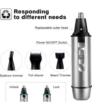 4 in 1 Nose Hair Trimmer for Men - Waterproof Ear & Eyebrow Clipper Travel-Friendly Battery-Powered Grooming Tool - Buy Online on SooperMarket.com