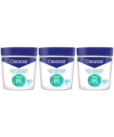 Acne Treatment Facial Cleansing Pads- Clearasil Gentle Prevention Daily Clean Pads with Salicylic Acid Acne Medication 90 Count (Pack of 3)