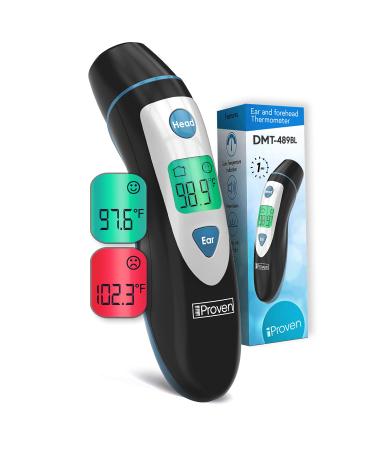 iProven Digital Thermometer with Fever Indicator - Temporal and Ear Measurements Accurate and Fast Reading For Adults and Kids - DMT-489 Black