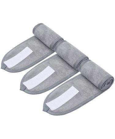 Queta Adjustable Hair Band for Makeup - Terry Cloth Cosmetic Headband Set (3pcs) - Gray - Hair Protection with Velcro Fastener - Buy Online on SooperMarket.com