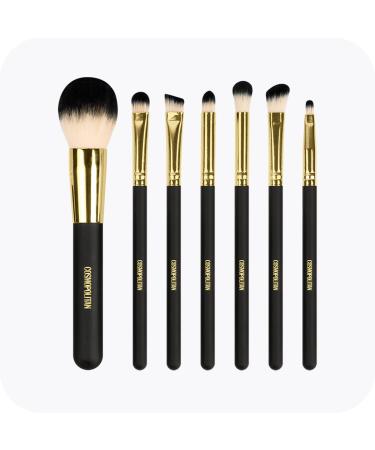 Cosmopolitan Makeup Brushes Make Up Brush Set of 7 Eyeshadow Brushes Bronzer Brush Contour Brush Blusher Brush Powder Brush Blending Brush Travel or Gift Set Silky Soft Bristles Black & Gold