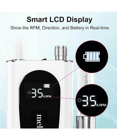 MelodySusie Rechargeable 35000RPM Nail Drill - Cordless Portable Electric File for Acrylic Gel Nails - Manicure Pedicure Tool with Low Noise & Heat - Sparkle Plus (White) - Buy Online on SooperMarket.com