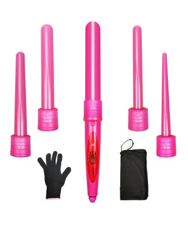janelove Curling Iron Curling Wand Set Hair Curler 5 in 1 Set (0.25" to 1.25" Inch") Fast Heating Up Interchangeable Ceramic Tourmaline Barrels with Heat Resistant Glove(Pink) 1 1/4 inch 1 inch