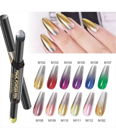 6pcs Double Head Air Cushion Pen & 12 Colors Chrome Nail Powder Kit - Holographic Mirror Effect Nail Polish | Acrylic Nail Powder - Buy Online on SooperMarket.com