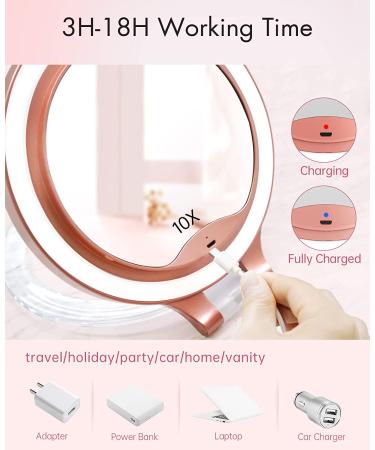 Rechargeable LED Makeup Mirror - 10X1X Double Sided, 3 Color Settings, Rotatable - Rose Gold - Buy Online on SooperMarket.com