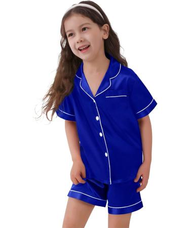 SWOMOG Kids Silk Pyjamas| Short Sleeve Satin PJs Sets for Boys & Girls| Blue, Ages 6-7| Button-Down Silky Nightwear for Children & Teens - Buy Online on SooperMarket.com