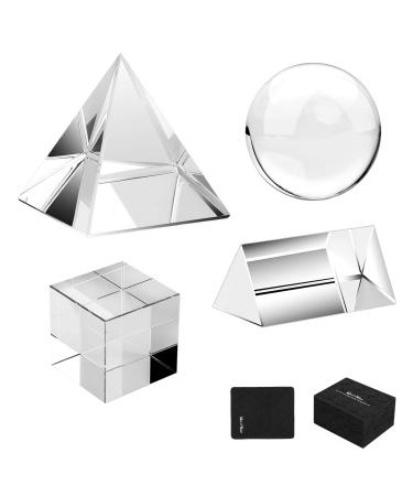 MerryNine 4 Pack K9 Optical Crystal Photography Kits 50MM Lens Crystal Ball and Cube 60MM Crystal Prism and Pyramid for Photography Teaching Light Spectrum Physics and Photo Prism Art Decor