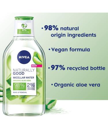 NIVEA Naturally Good Micellar Water (400ml) Natural Micellar Cleansing Water with Aloe Vera Fragrance Purifying Makeup Remover Soothing Face Wash 99% Natural (Packing may vary). Aloe Vera 400 ml (Pack of 1) - Buy Online on SooperMarket.com