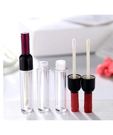 Healthcom 10 Pcs 5ml Empty Wine Bottles Shaped Plastic Lip Gloss Tubes Vials Mini Refillable Clear Lip Glaze Tubes Lipgloss Bottles Holder DIY Liquid Lipstick Tube Lip Oil Bottle Container for Woman Girl Makeup