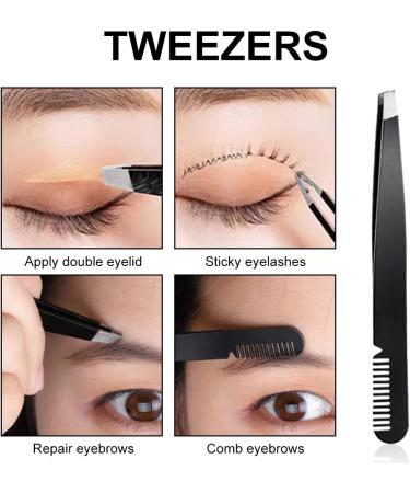 SCJJZ Women's razor blades tweezers eyebrow tweezers set of 4 eyebrow scissors with eyebrow clip eyebrow comb black - Buy Online on SooperMarket.com