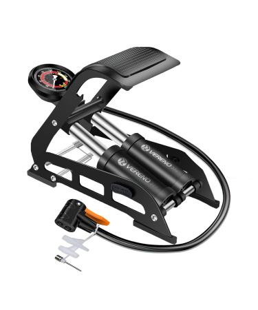 VERENO Bike Floor Pump with 160PSI Precision Pressure Gauge,Bicycle Pump Portable Air Pump Inflator Foot Pump Fits Presta Schrader and Deutschland Valve for Bicycle,Ball,Scooter,Car,Toys Inflatable Black,Double Cylinders