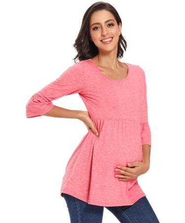 Love2Mi Maternity Blouse S Pink | A Line Pregnancy Shirt 3/4 Bell-Sleeve Striped Maternity Clothes - Buy Online on SooperMarket.com