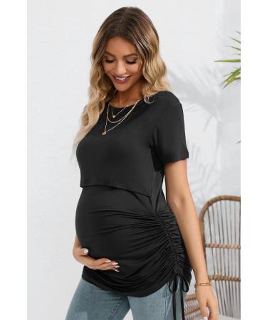Sosolism 4 in 1 Maternity Nursing Dress - Short Sleeve Side Drawstring, XXL Black - Buy Online on SooperMarket.com