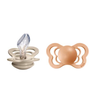 BIBS Couture Baby Pacifier 2-Pack | Made in Denmark | BPA Free Dummy Soother Anatomical Nipple. Silicone Size 2 (6-18 Months) Vanilla/Peach