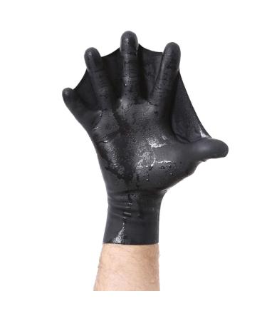 DarkFin Webbed Power Swimming Gloves (1 Pair) for Men, Women, Scuba Diving, Snorkeling, Spearfishing, Surfing in Cold Water, Ultra Thin Hand Fins, Pool Swim Paddles for Water Aerobics, Black Male Medium Large