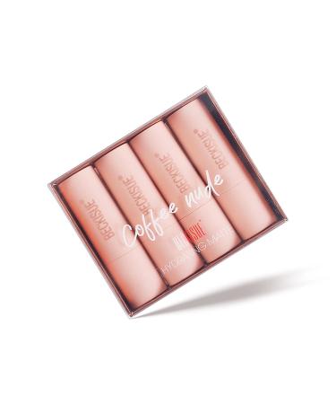 4Pcs Semi-Matte Nude Lipstick Set - Long Lasting Waterproof & Pigmented Velvet Finish for Women | Ideal Neutral Lip Makeup - Buy Online on SooperMarket.com
