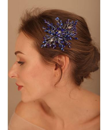 Deniferymakeup Women Sapphire Hair Comb Blue Crystal Rhinestones Bride Wedding Hair Accessories for Brides Crystal Bridal Hair Comb for Women and Girls (Style 3)