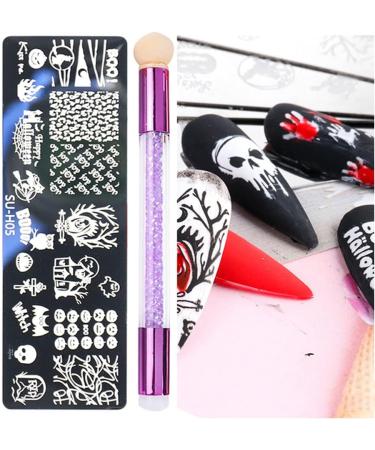 healthGUO Nail Art Stamping Plate Stamper Sponge Pen Halloween Pumpkin Bats Image Nail Polish Template Stamp Stencil Tools Kit 2 - Buy Online on SooperMarket.com