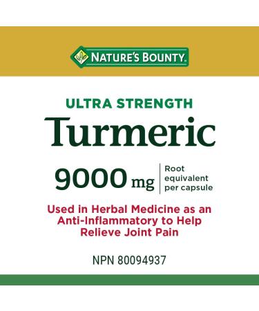 Nature's Bounty Ultra Strength Vegetarian Turmeric 9000mg Herbal Health Supplement Anti-inflammatory to Help Relieve Joint Pain 30 Capsules - Buy Online on SooperMarket.com