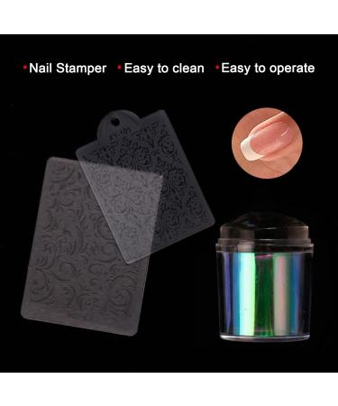 Professional Nail Art Stamper - Silicon Stamp Tool for Home Salon | Transparent Clear Nail Art Kit with Plates for French Smile Line - Buy Online on SooperMarket.com