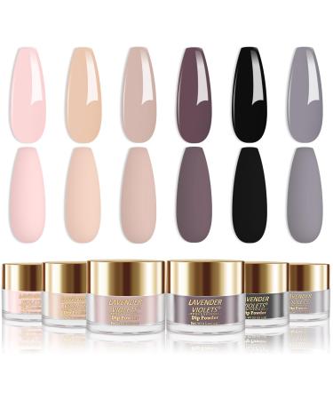Lavender Violets 14g x 6 Colors Dip Powder French Nail Art Light Pink Coffee Nude Grey Black All Season Warm Colour Manicure Dipping Nail Powder Large Capacity DIY Salon Design J210 Nude Pink Coffee