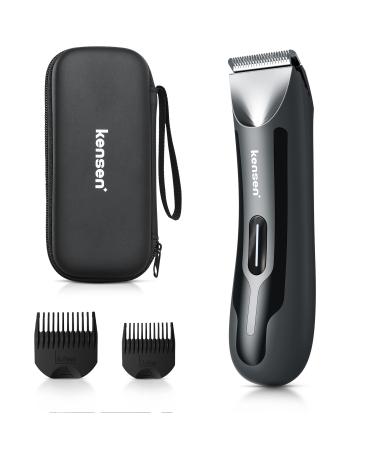 Electric Groin Hair Trimmer, KENSEN Body Trimmer for Men, Rechargeable Ball Shaver Groomer, Replaceable Ceramic Blade Heads, Waterproof Wet / Dry Clippers, Male Pubic Hair Hygiene Razor Case