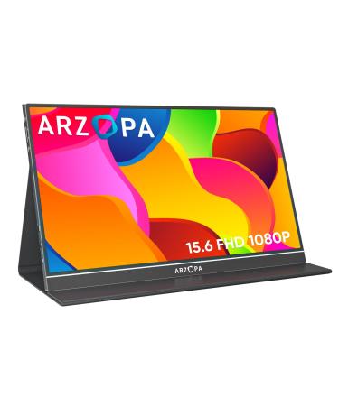 Arzopa Portable Monitor 15.6 Inch 1080 FHD Portable Monitor With External HDR Eye Care Screen and HDMI/Type-C/USB-C For Laptop/PC/PS4/Xbox Black-2