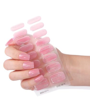 16 PCs gel nail polish stickers purple gel nail ticker Full wraps nail sticker Cured Gel Nail Strips gel nail stickers for women girls decoration (BSG-0314-hellrosa glitter)