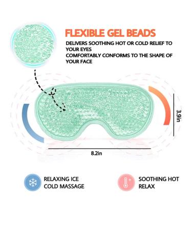 Gel Eye Mask + Silk Sleep Mask: Hot/Cold Therapy for Puffy Eyes, Dark Circles, Headaches - Adjustable Strap & Reusable (Light Green) - Buy Online on SooperMarket.com
