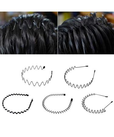 Metal hair band 5 piece of sports hair band headband wave style hair band for men women black hoop flexible unisex black multi-style spring wave comb hair bracket slipproof width headgear